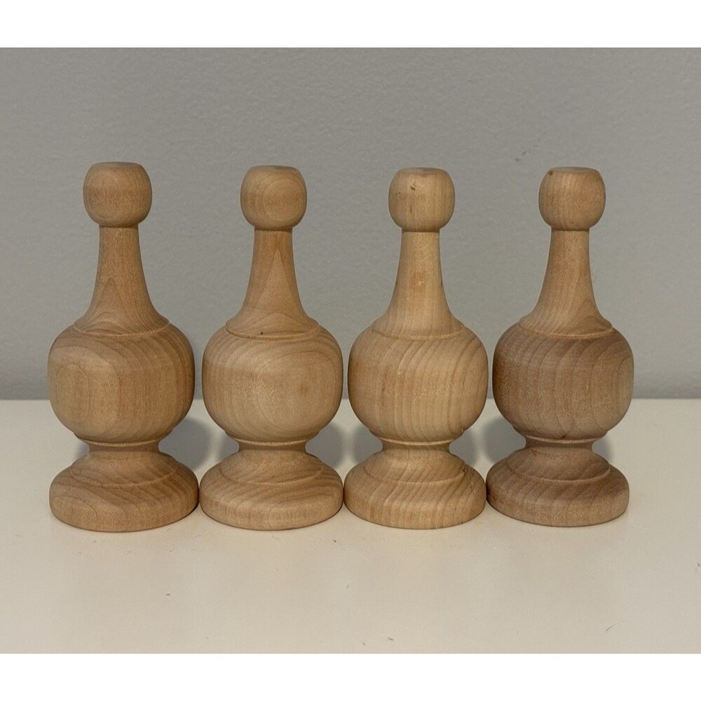 Wooden Finials Set of 4 Unfinished DIY Projects Curtain Rod 4-5/8” X 1-7/8” New!